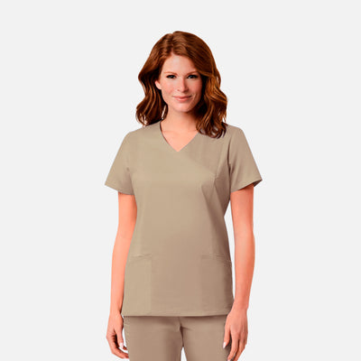 Women's 3 Pocket Mesh Pocket Mock Wrap Scrub Top