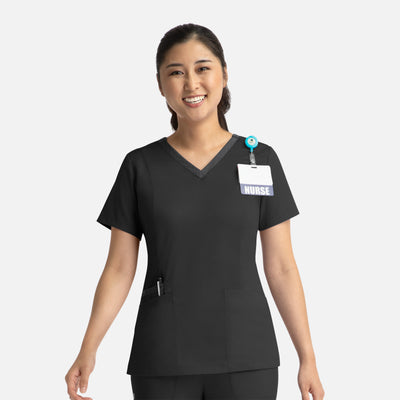 Women's 3 Pocket Matrix Contrast Double V-Neck Scrub Top