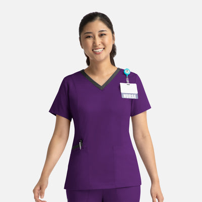 Women's 3 Pocket Contrast Double V-Neck Scrub Top