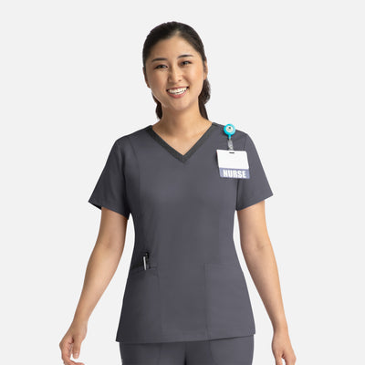 Women's 3 Pocket Matrix Contrast Double V-Neck Scrub Top