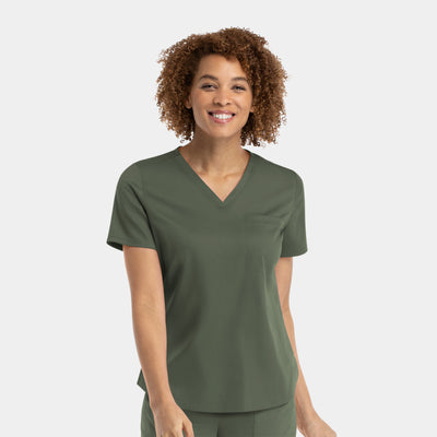 Women's 1 Pocket Tuckable V Neck Scrub Top