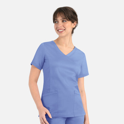 Women's 3 Pocket Curved Mock Wrap Scrub Top