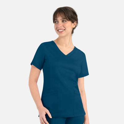 Women's 3 Pocket Curved Mock Wrap Scrub Top