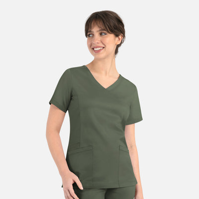 Women's 3 Pocket Curved Mock Wrap Scrub Top