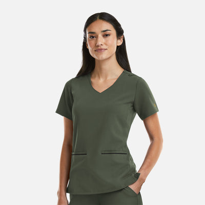 Women's 2 Pocket Curved V-Neck Scrub Top