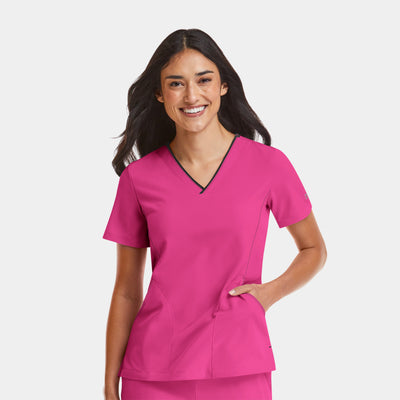 Women's 3 Pocket Matrix Impulse Contrast V-Neck Scrub Top
