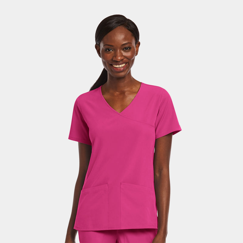 Hot Pink - Maevn Women's Scrub Tops - Side View