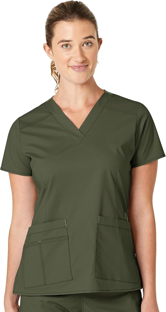 Forest Green - WonderWink WonderFLEX Verity Women's 4-Pocket Stretch V-Neck Scrub Top