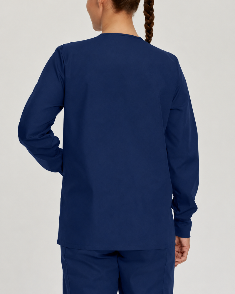 NAVY - Landau Women's 3-Pocket Snap-Front Warm-Up Scrub Jacket - Image 3