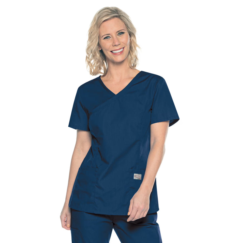 NAVY - Landau ScrubZone Women's 2 Pocket Mock Wrap Scrub Top for Nursing - Image 1