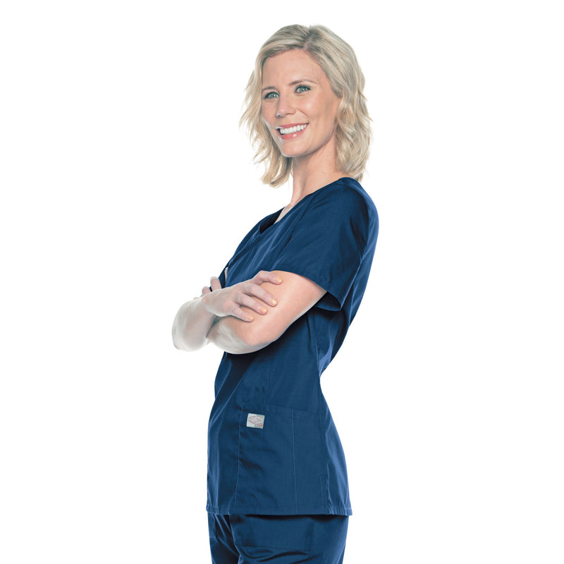 NAVY - Landau ScrubZone Women's 2 Pocket Mock Wrap Scrub Top for Nursing - Image 3