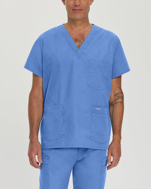 Uniforme médico de cuello en V de 5 bolsillos para hombre para enfermería