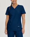 NAVY - Landau Women's V-Neck Modern Fit Scrub Top for Nursing - Image 1