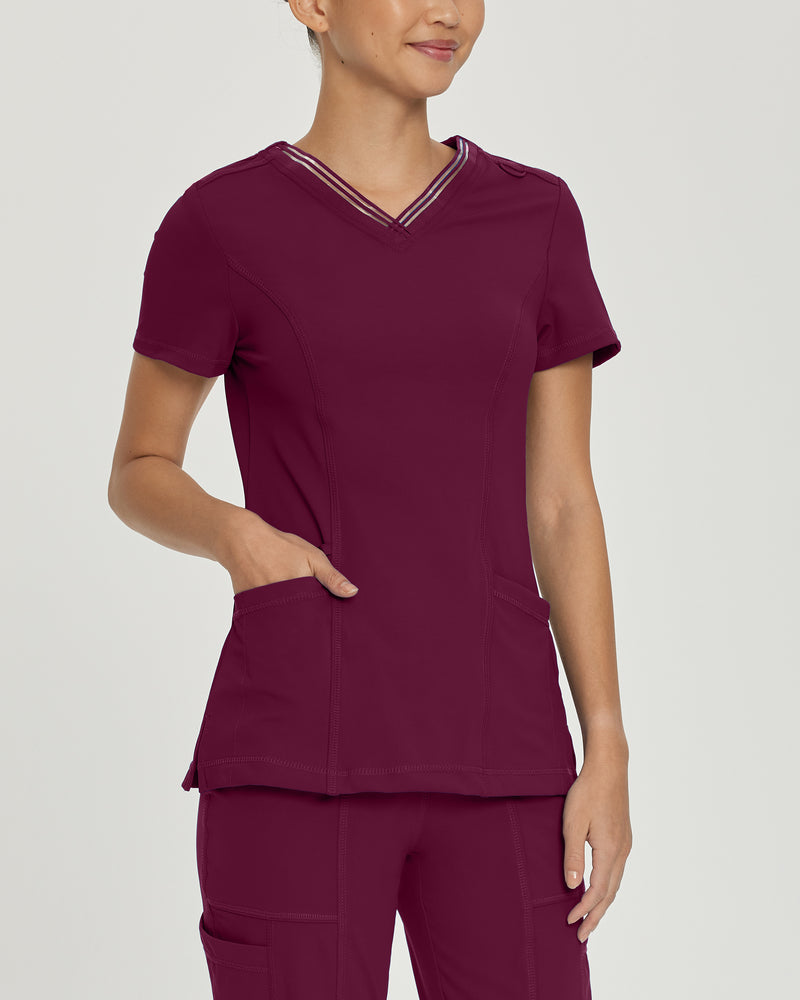 WINE - Urbane Impulse Women's 2 Pocket V-Neck Activewear Scrub Top for Nursing - Image 1