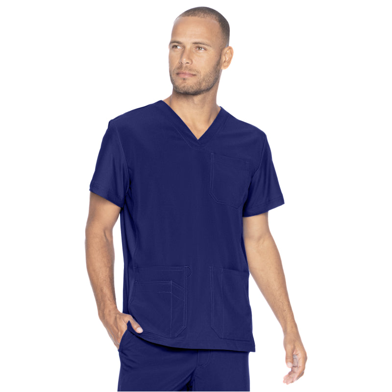 True Navy - Urbane Performance Men's V-Neck Top with Knit Panels