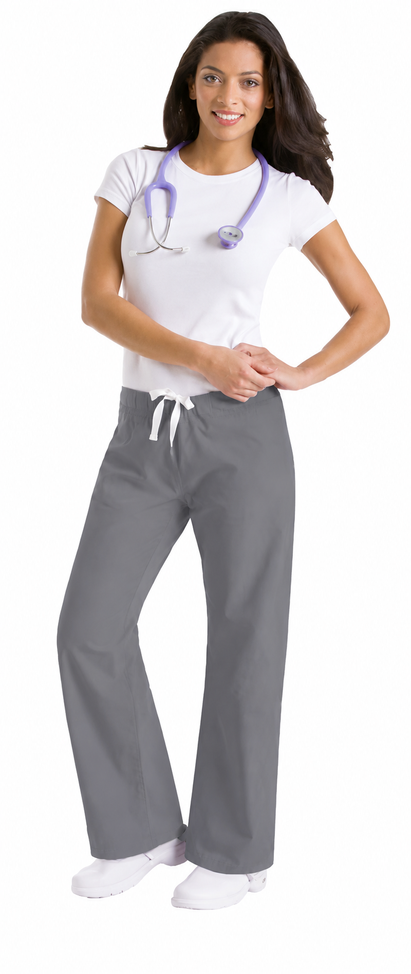STONE/PEWTER - Urbane Essentials Women's Relaxed Drawstring Straight Leg Scrub Pant for Nursing - Image 1