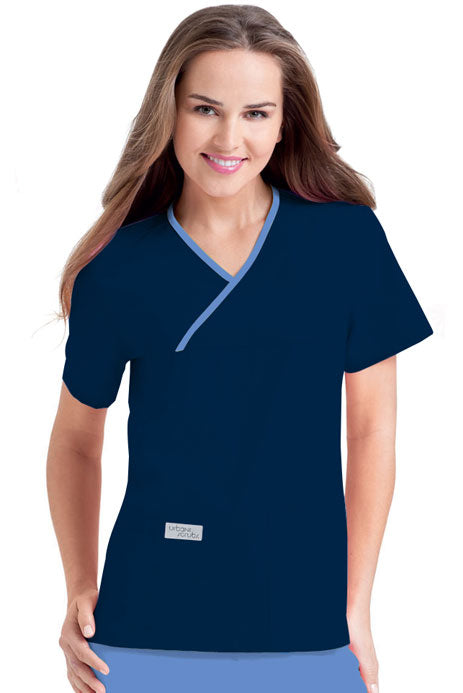 NAVY/CEIL - Women's 2 Pocket Mock Wrap V-Neck Scrub Top for Nursing - Image 1
