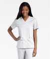 WHITE - Women's 2 Pocket Mock Wrap V-Neck Scrub Top for Nursing - Image 1