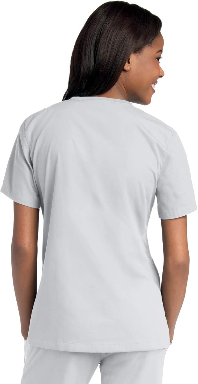 WHITE - Women's 2 Pocket Mock Wrap V-Neck Scrub Top for Nursing - Image 6