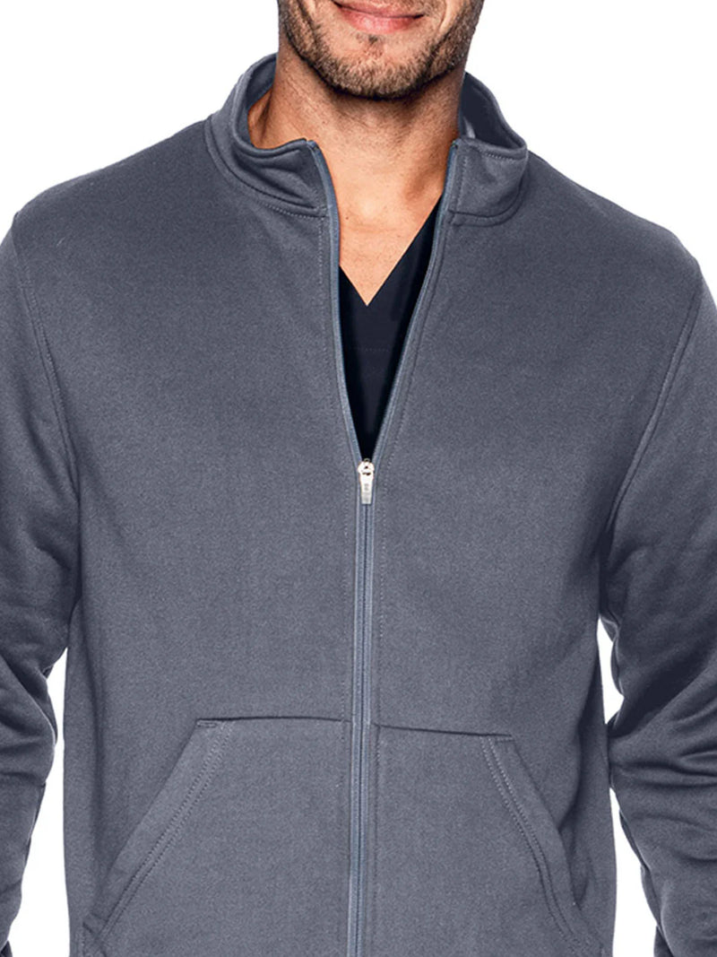 STEEL - Urbane Performance Men's 2 Pocket Zip Front Fleece Scrub Jacket for Nursing - Image 3