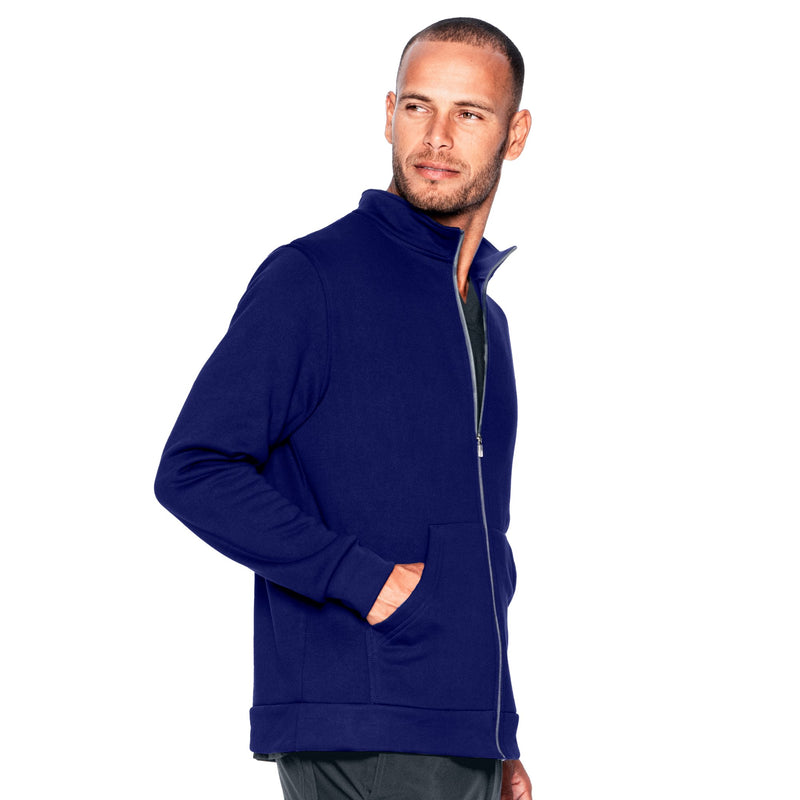 TRUE NAVY - Urbane Performance Men's 2 Pocket Zip Front Fleece Scrub Jacket for Nursing - Image 2