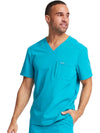 TEAL BLUE - Cherokee Euphoria Men's 2 Pocket Tuckable V-Neck Scrub Top for Nursing - Image 1