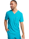 TEAL BLUE - Cherokee Euphoria Men's 2 Pocket Tuckable V-Neck Scrub Top for Nursing - Image 2