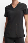 Black - Dickies Riveting Women's 2-Pocket Stretch Contrast Stitching V-Neck Scrub Top