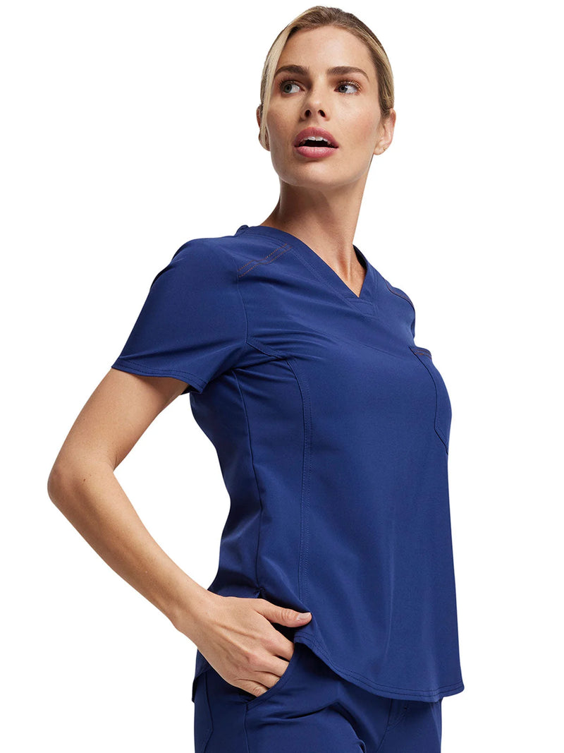 NAVY - Dickies Riveting Women's 1 Pocket Tuck-In V-Neck Scrub Top for Nursing - Image 3
