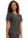 PEWTER - Dickies Riveting Women's 1 Pocket Tuck-In V-Neck Scrub Top for Nursing - Image 3