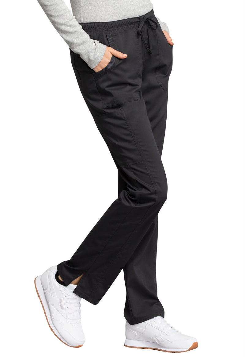 BLACK - Cherokee Workwear Revolution Tech Women's 3 Pocket Mid Rise Straight Leg Drawstring Scrub Pant - Image 4