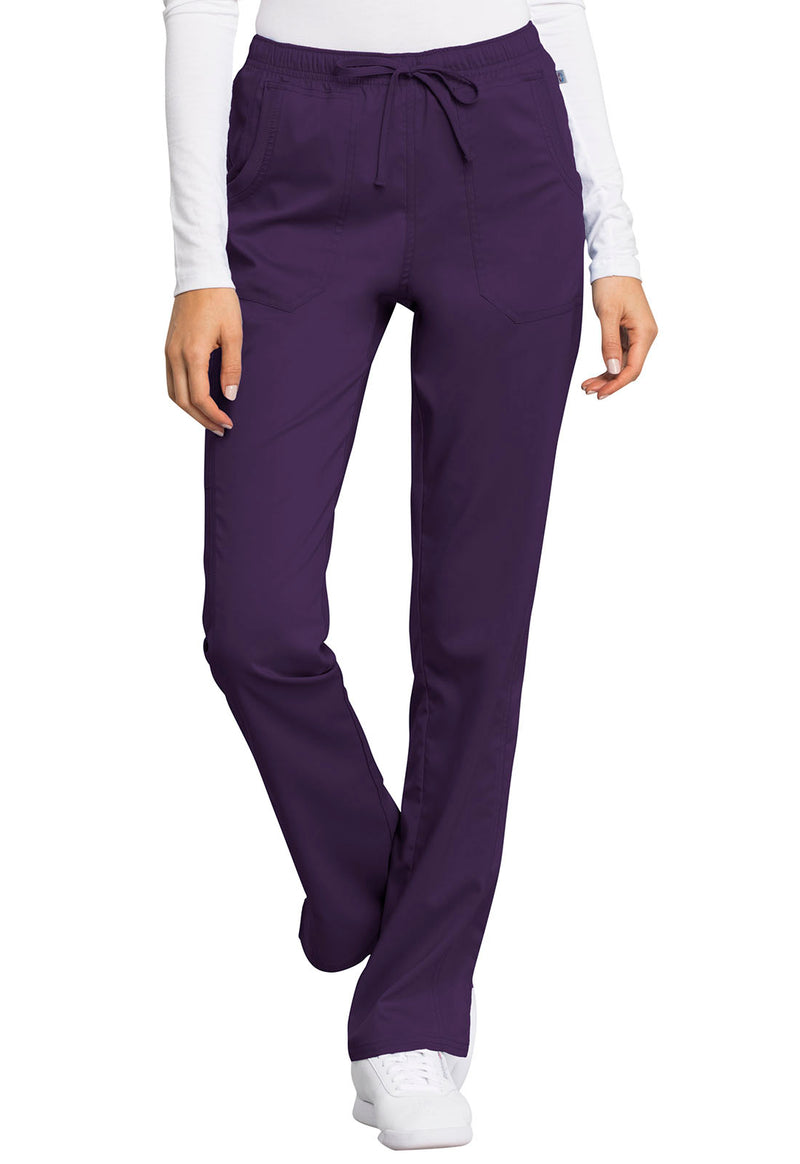 EGGPLANT - Cherokee Workwear Revolution Tech Women's 3 Pocket Mid Rise Straight Leg Drawstring Scrub Pant - Image 1