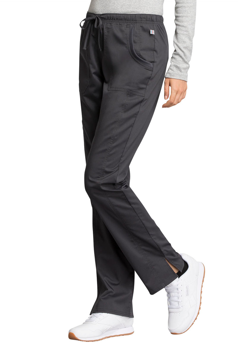 PEWTER - Cherokee Workwear Revolution Tech Women's 3 Pocket Mid Rise Straight Leg Drawstring Scrub Pant - Image 2