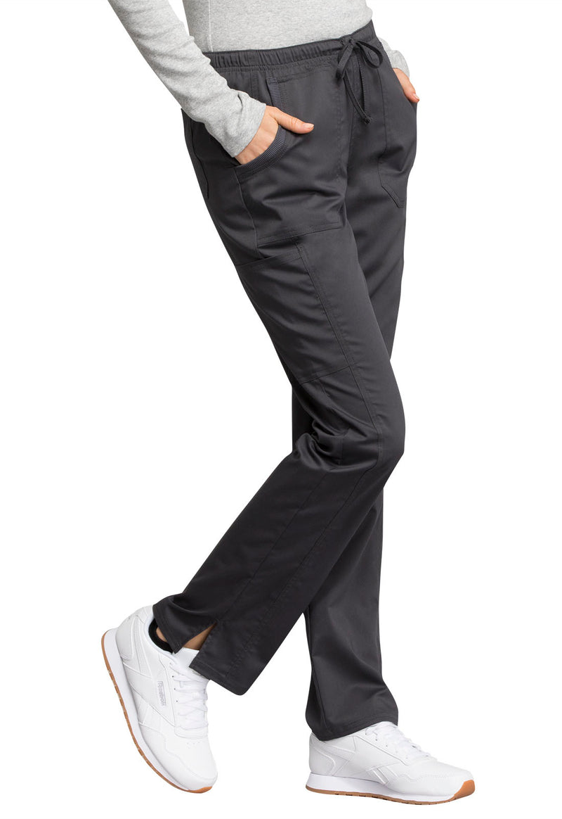 PEWTER - Cherokee Workwear Revolution Tech Women's 3 Pocket Mid Rise Straight Leg Drawstring Scrub Pant - Image 4