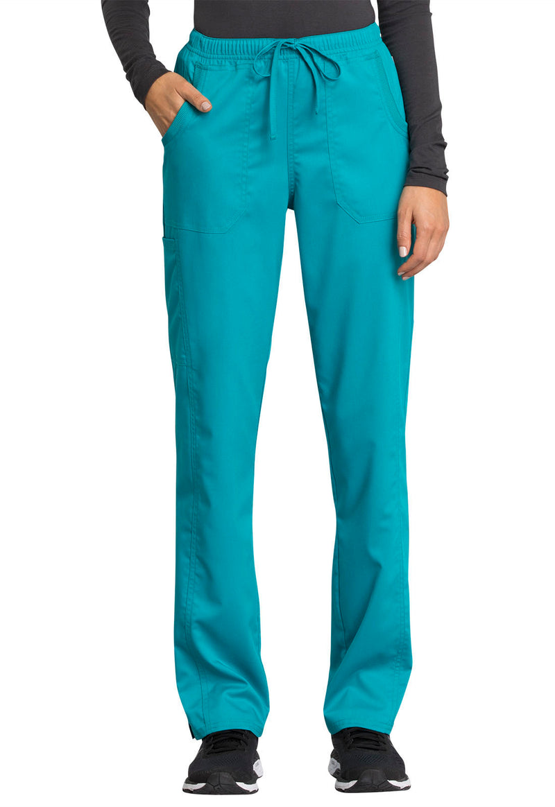 TEAL BLUE - Cherokee Workwear Revolution Tech Women's 3 Pocket Mid Rise Straight Leg Drawstring Scrub Pant - Image 1