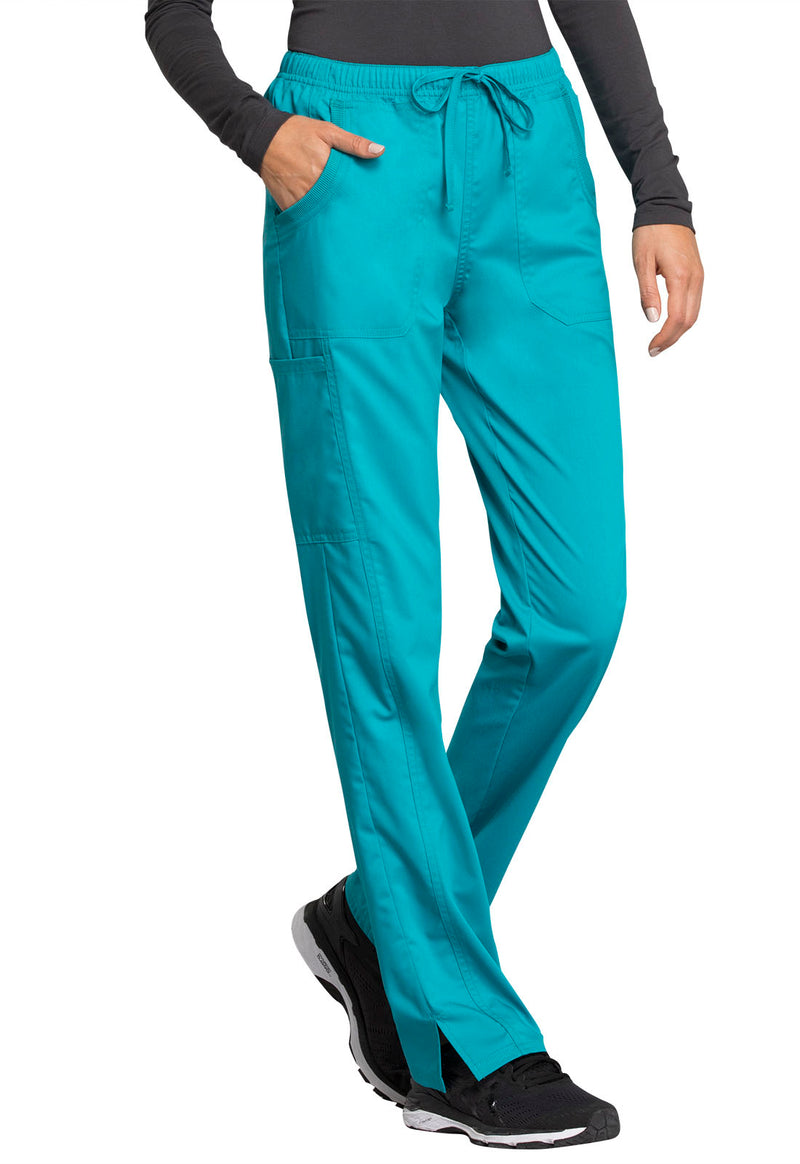 TEAL BLUE - Cherokee Workwear Revolution Tech Women's 3 Pocket Mid Rise Straight Leg Drawstring Scrub Pant - Image 4
