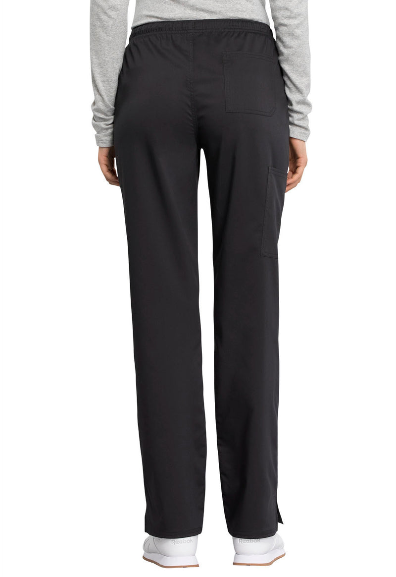 BLACK - Cherokee Workwear Revolution Tech Women's Petite 3 Pocket Mid Rise Straight Leg Drawstring Scrub Pant - Image 3