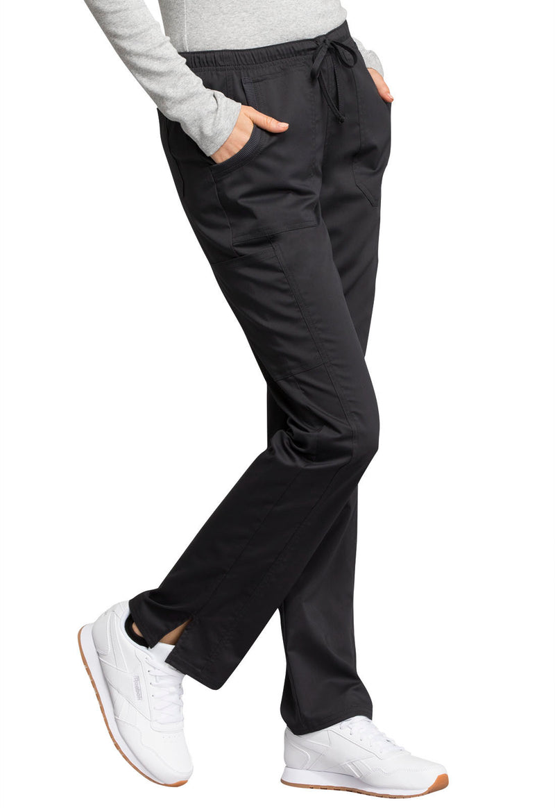 BLACK - Cherokee Workwear Revolution Tech Women's Petite 3 Pocket Mid Rise Straight Leg Drawstring Scrub Pant - Image 4
