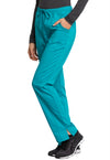 TEAL BLUE - Cherokee Workwear Revolution Tech Women's Petite 3 Pocket Mid Rise Straight Leg Drawstring Scrub Pant - Image 2