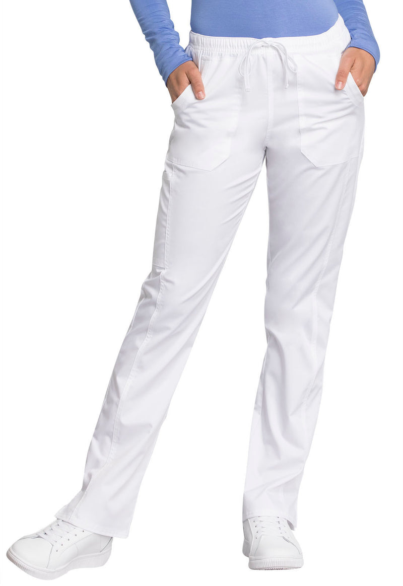 WHITE - Cherokee Workwear Revolution Tech Women's Petite 3 Pocket Mid Rise Straight Leg Drawstring Scrub Pant - Image 1