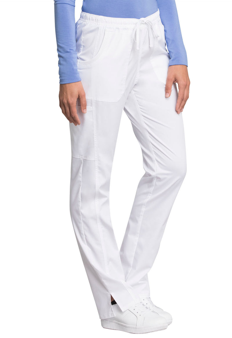 WHITE - Cherokee Workwear Revolution Tech Women's Petite 3 Pocket Mid Rise Straight Leg Drawstring Scrub Pant - Image 4