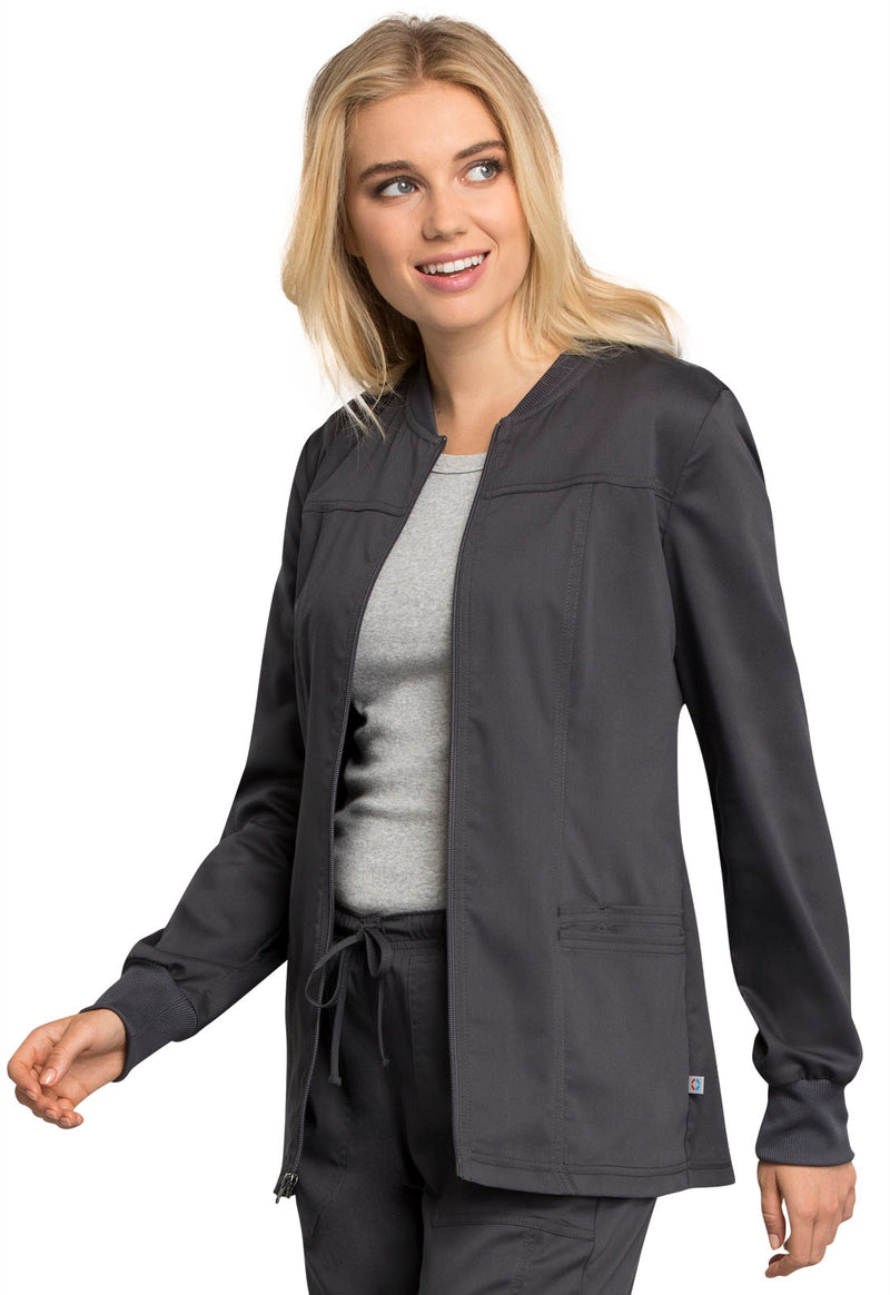 PEWTER - Cherokee Workwear Revolution Tech Women's Zip Front Scrub Jacket - Image 2