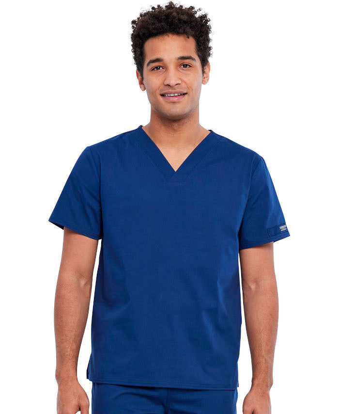 NAVY - Cherokee Workwear Professionals Unisex Pocketless Tuckable V-Neck Scrub Top for Nursing - Image 1