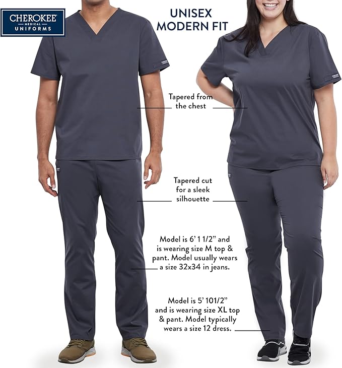 BLACK - Cherokee Workwear Professionals Unisex Pocketless Tuckable V-Neck Scrub Top for Nursing - Image 3