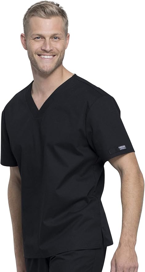 BLACK - Cherokee Workwear Professionals Unisex Pocketless Tuckable V-Neck Scrub Top for Nursing - Image 4