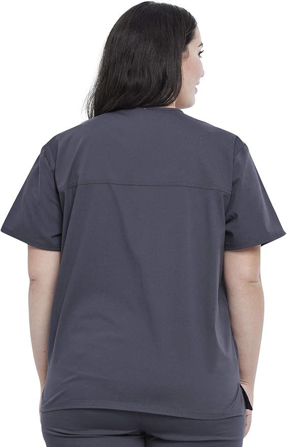PEWTER - Cherokee Workwear Professionals Unisex Pocketless Tuckable V-Neck Scrub Top for Nursing - Image 3