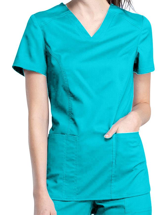 TEAL BLUE - Cherokee Workwear Revolution Women's Mid Rise Straight Leg Scrub Pant - Image 1