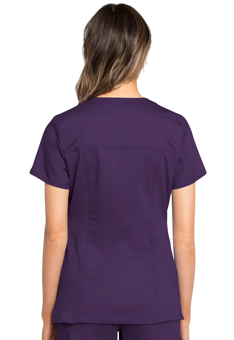 EGGPLANT - Cherokee Workwear Revolution Tech Women's 2 Pocket V-Neck Scrub Top - Image 3