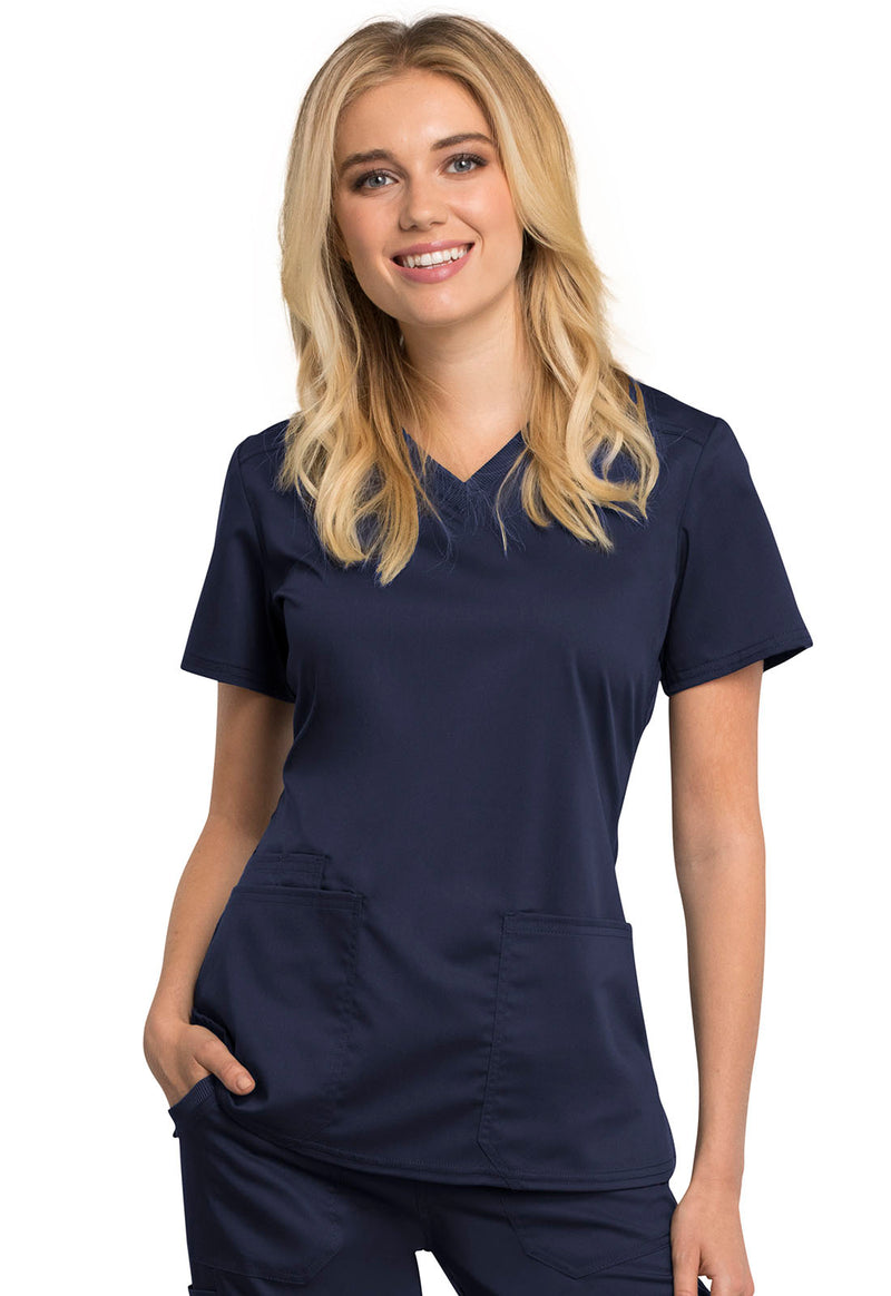 NAVY - Cherokee Workwear Revolution Tech Women's 2 Pocket V-Neck Scrub Top - Image 1