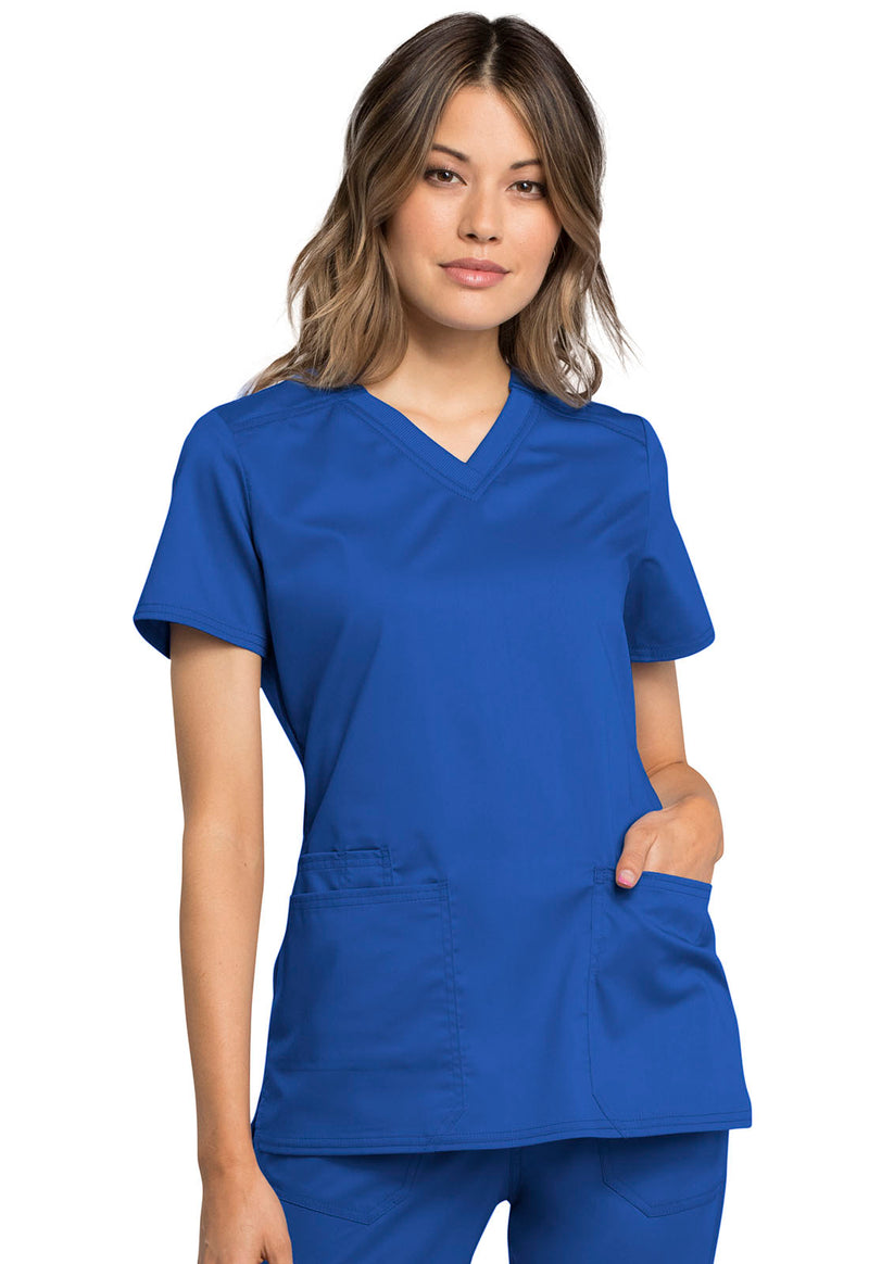 ROYAL BLUE - Cherokee Workwear Revolution Tech Women's 2 Pocket V-Neck Scrub Top - Image 1